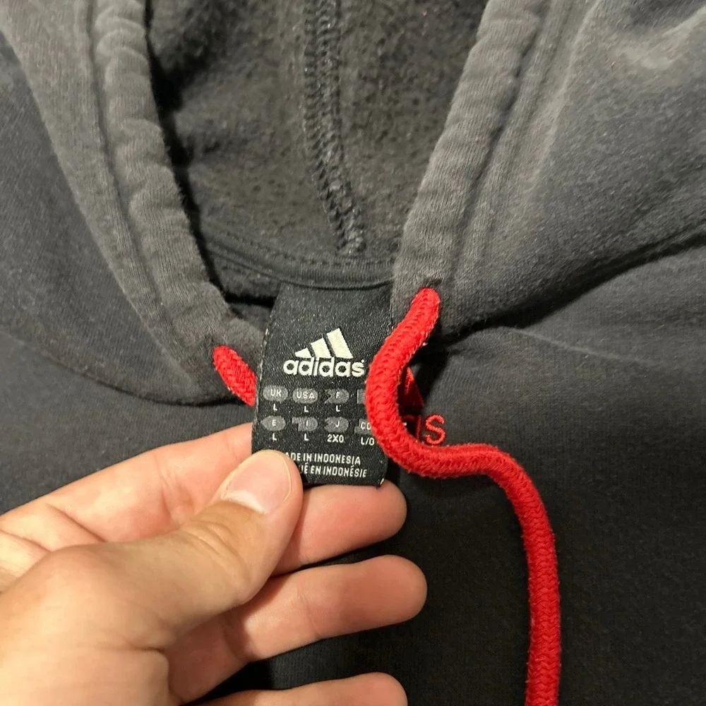 Adidas Center Logo Hoodie Black Red Drawstring Pullover Skater Y2K Size‎ Large